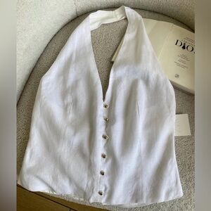 Zara White Halter Button-Front Camisole